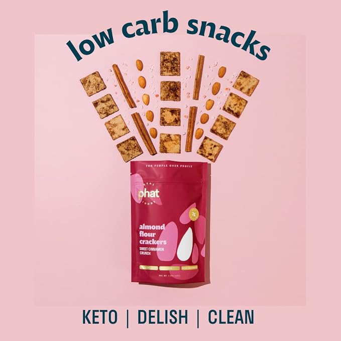 Cinnamon Almond Flour Crackers by Real Phat Foods - Low Carb, Gluten-Free Keto Snack - Pack of 3 (Sweet Cinnamon Crunch)