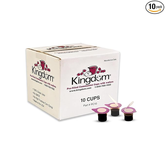 Kingdom Prefilled Communion Cup with Wafers(10ct-Red Juice) Sealed in a Single-Serving Container with Upto 1 Year Shelf Life, Perfect for Holy Eucharist Celebration in Hospitals,Summer Camps,and More
