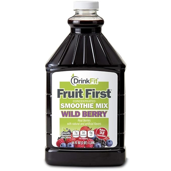 DrinkFit Fruit Smoothie | Real Fruit Puree, Low Sugar, Gluten:Free & Non:GMO, Wildberry Smoothie Mix : Makes 32 Smoothies, 64 Fl Oz (Wild Berry)
