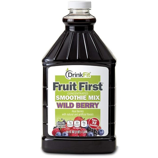 DrinkFit Fruit Smoothie | Real Fruit Puree, Low Sugar, Gluten:Free & Non:GMO, Wildberry Smoothie Mix : Makes 32 Smoothies, 64 Fl Oz (Wild Berry)