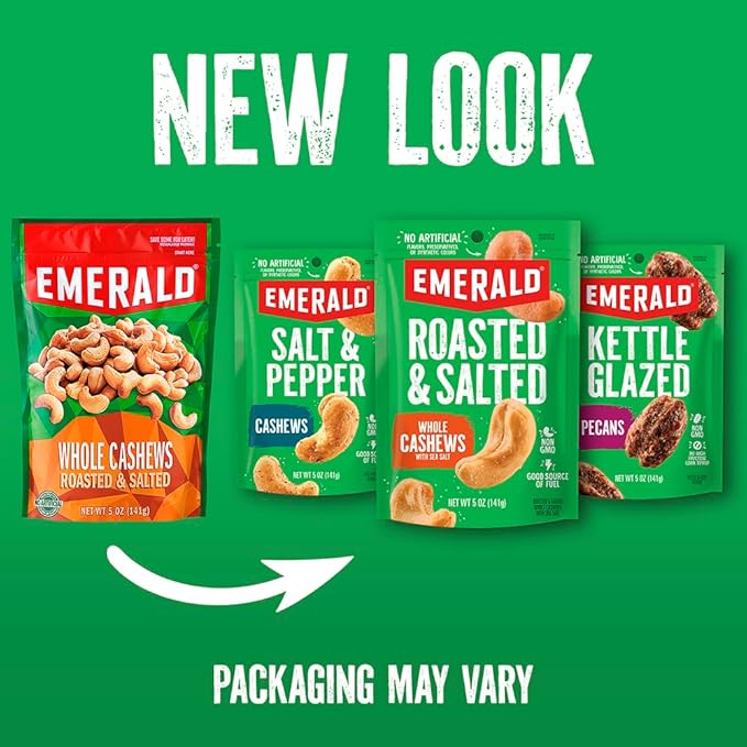 Emerald Nuts Dill Pickle Seasoned Cashews (1-Pack), 5oz Resealable Bag, Non-GMO, Contains No Artificial Preservatives, Flavors or Synthetic Colors