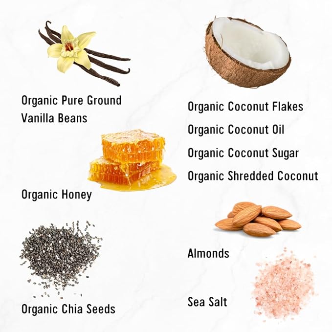 Taos Bakes - Toasted Coconut + Vanilla Bean - Snack Bars - 6g Fiber & Gluten-Free Granola Bars - Healthy Snack for Adults - Filled with Almonds, Coconut Chips, & Chia Seeds - 12 Pack, 1.8oz ea