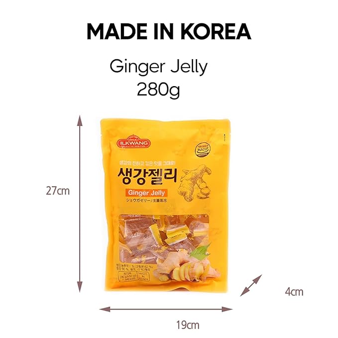 COELO Ginger Jelly 280g (9.87oz) Premium Jelly Korean Snack, Sweet & Spicy Flavor K-Food Soft Chewy Gummy Dessert Party Pack Camping Breaks Picnic Daily Share Size Individually Wrapped 생강 젤리