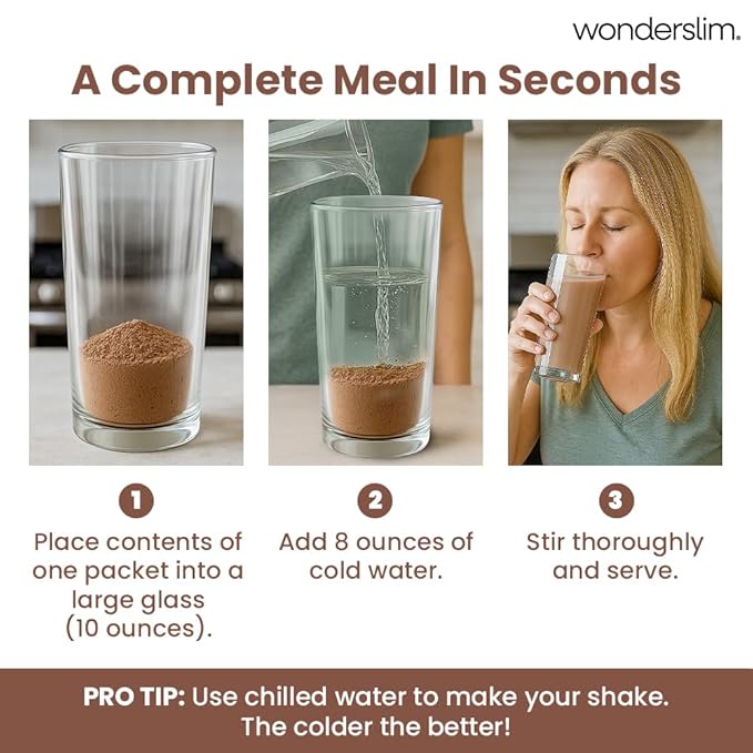WonderSlim Meal Replacement Shake, Chocolate Cream, 15g Protein, 24 Vitamins & Minerals, Gluten Free (7ct)