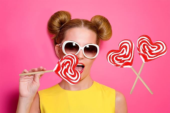 Fruidles 24-Pack Jumbo Swirl Lollipop Red and White Heart Design, Party Bag Fillers, Individually Wrapped, 80g (24-Pack)