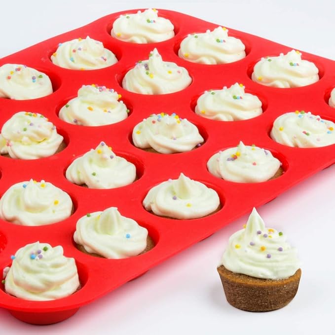 CAKETIME Silicone Muffin Pan Mini 24 Cups Cupcake Pan, Nonstick Food Grade Silicone Mold Baking Pan 1 Pack
