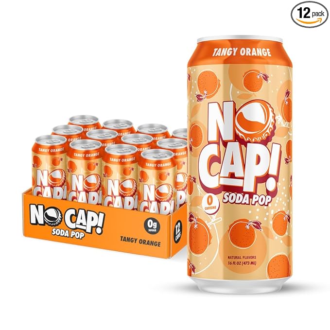 No Cap! Healthy Soda Alternative, Natural Allulose, Zero Sugar, Zero Calorie, Caffeine Free, | Hydrating Electolytes, Natural Flavors 16 oz. (Orange)
