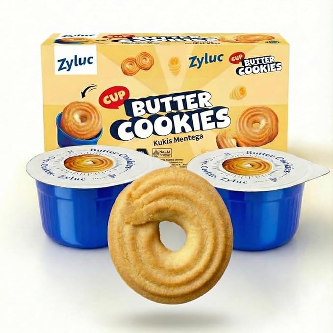 Zyluc Butter Cookies – 16 Single-Serve Snack Cups (3 Cookies Each) | Cup-Packed, Fresh & Crispy, Mess-Free Family Snack for Kids, Lunchboxes, Office, Travel & Sharing (400g)