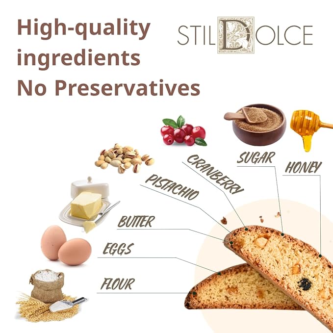 Authentic Italian Semi-Soft Pistachio and Cranberry Biscotti | Made in Tuscany, Italy | Stildolce Traditional Biscuits