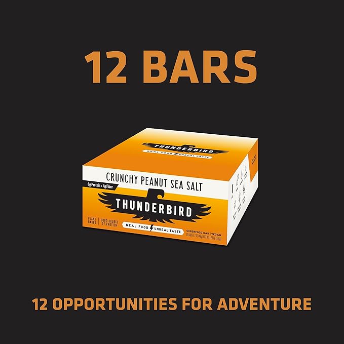 Thunderbird Bars Energy Snack, Gluten-Free with Protein, Healthy Real Food, Vegan Non-GMO, No Added Sugar (12 Count, 1.7 oz. Bars) (Crunchy Peanut Butter)
