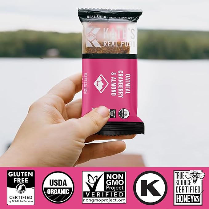 Kate’s Real Food Organic Energy Bars, Non-GMO, All-Natural Ingredients, Gluten-Free and Soy-Free Healthy Snack with Natural Flavors, Oatmeal Cranberry & Almond (Pack of 6)