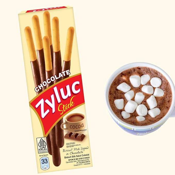 Zyluc Chocolate Biscuit Sticks – Cocoa-Dipped Crunchy Snack with Chocolate Flavor – Non-GMO Ingredients – 33g Pack, Halal Certified, No Trans Fat, Crispy Asian Treat – On-the-Go Sweet Snack, Pack of 20