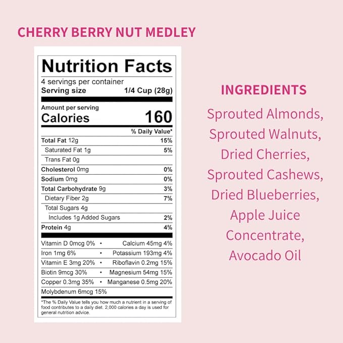 Daily Crunch Sprouted Almonds and Dehydrated nuts for a Unique Crunch, Keto Friendly, Non-GMO Zero Seed Oils, Gluten Free 4oz (2 Pack, Cherry Berry)