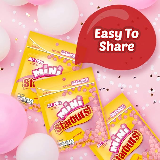 STARBURST Candy Bulk - Minis All Pink Fruit Chews, Pink Snacks, 8oz (Pack of 8)