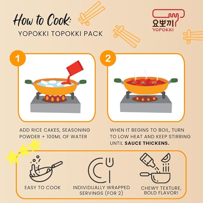 Yopokki Instant Tteokbokki Pack (Sweet Mild Spicy, Pack of 2) Korean Street food with sweet and moderately spicy sauce Topokki Rice Cake - Quick & Easy to Prepare