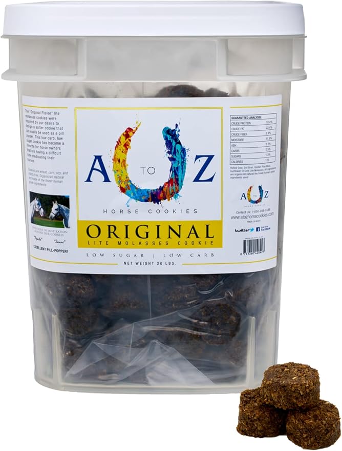 A TO Z HORSE COOKIES Horse Treats, Original Flavor, A Softer Cookie/Pill Popper Made w/Lite Molasses, Low Carb/Sugar, Wheat, Corn, Soy & Alfalfa Free. All Natural Ingredients, 20 lb