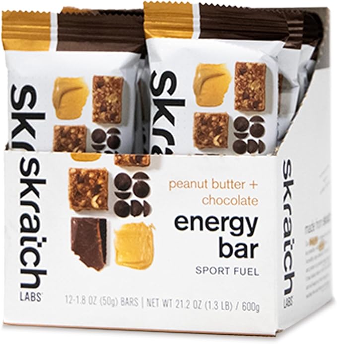 Skratch Labs Energy Bar | Peanut Butter + Chocolate (12 Pack) | Plant Based Healthy Snack | Low Sugar - 5g Protein | Non-GMO, Gluten Free, Soy Free, Vegan, Kosher