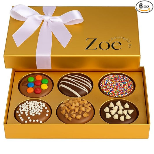 CRAVINGS BY ZOE Valentines Day and Birthday Chocolate Covered Cookies Gift Basket | 6 Count | Kosher Milk & Dark Belgian Chocolate Gourmet Food Gift Box | Birthday, Thank You, Candy Gifting Men Women Him Her Mom