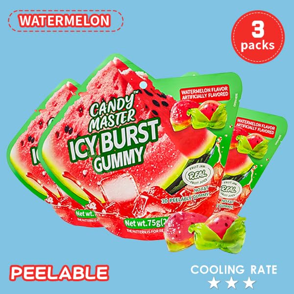 Candy Master Peelable Fruit Gummies Watermelon Flavors 3Pack, 6 Flavors Fun to Peel, Chewy Texture, Halal-Certified Holiday Gifts