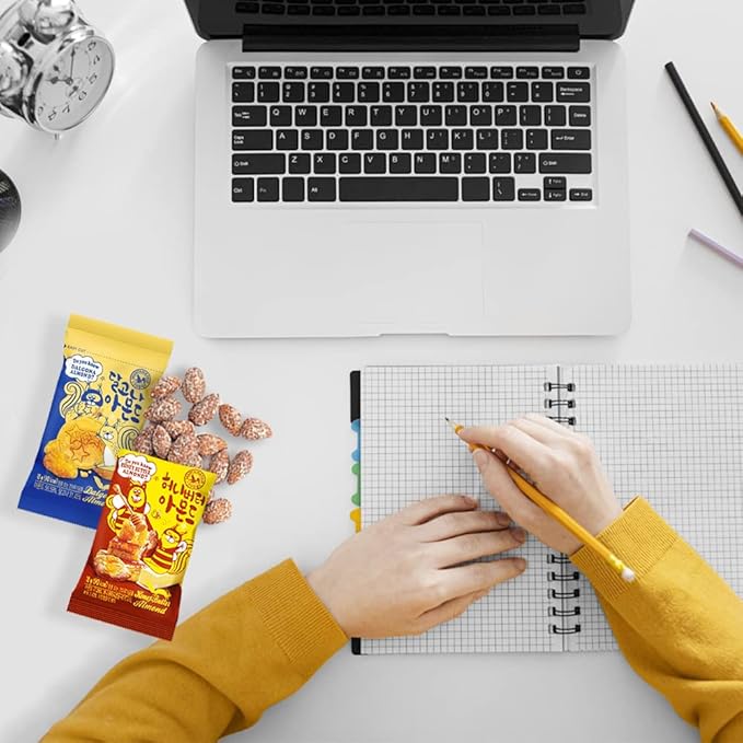 K-Herb Korean Snacks – Gourmet Honey Butter Almond Korean Dalgona Almond Snacks for Adults, Kids – Flavored Almonds with Delicious Crunchy Texture – Great for Office, On the Go, School (Honey Butter 10Pack + Dalgona 10Pack)