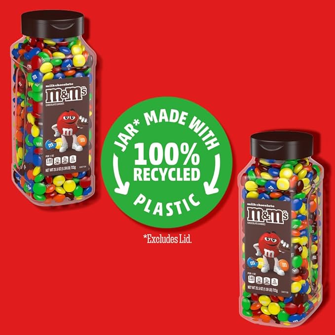 M&M’S Milk Chocolate Bulk Candy Jars, Assorted Chocolate Candies, Party Size Bulk Candy, Movie Night Snacks, Candy Buffet Chocolates, Resealable and Recyclable, 25.5 Oz Each (Pack of 10)