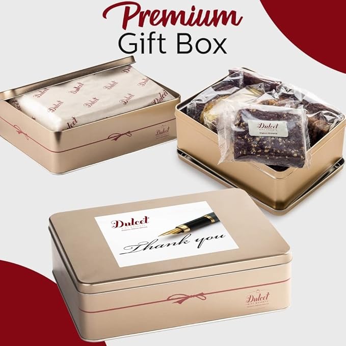 Thank You Gift Basket - 18 Individually Wrapped Brownies Freshly Baked in a Variety of Flavors - Dulcet's Signature Flavored Fudge Brownies - Gift Box Comes with Thank You Card