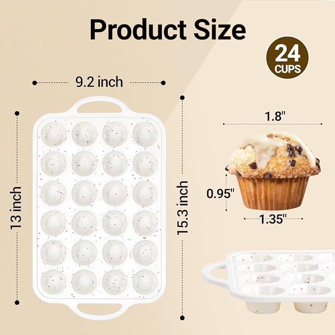 FUNBAKY Silicone Mini Muffin Pan, Metal Reinforced Frame 24 Cups Nonstick Mini Cupcake Pans with Handles Easy to Move for Baking Muffin, Cupcake, Egg Bites Oven Safe, 2 Pack Confetti