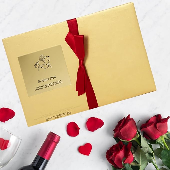 Gourmet Chocolate Gift Box Valentines, 27 Chocolates Pack of Premium Belgium Assorted Chocolate, Ideal for Valentine's Day Gift Basket and Holiday Celebrations 11.3 OZ