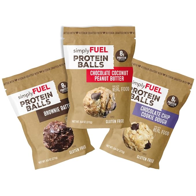 simplyFUEL Whole-Food Protein Balls Variety Pack (Chocolate Lovers), 8 g High-Protein, Gluten-Free, Healthy Snack for Adults & Kids (9.6 oz, Pack of 3)