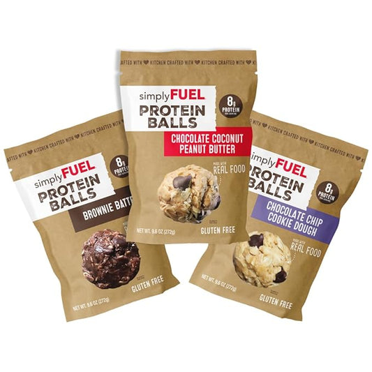 simplyFUEL Whole-Food Protein Balls Variety Pack (Chocolate Lovers), 8 g High-Protein, Gluten-Free, Healthy Snack for Adults & Kids (9.6 oz, Pack of 3)