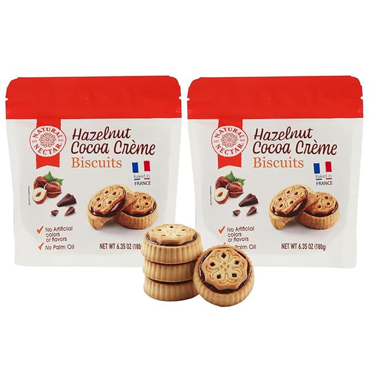 Natural Nectar Hazelnut Cocoa Crème Biscuits – 2 Pack (2 × 6.35 oz) – Sandwich Biscuits Filled with Smooth Hazelnut Cocoa Cream; Snack Cookies for Coffee & Dessert