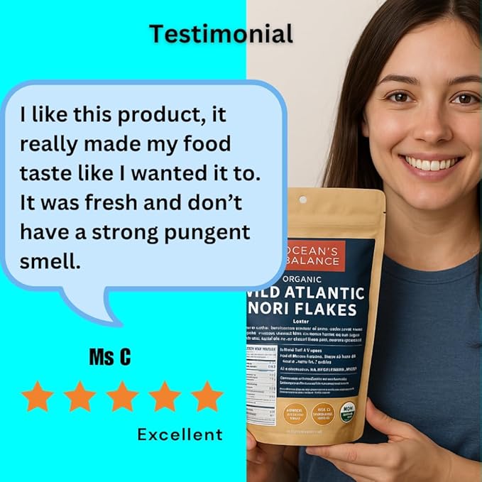 Ocean’s Balance: Organic Wild Atlantic Nori Seaweed Flakes – Organic Seaweed Flakes Perfect for Keto Diet, Paleo Diet, Vegetarian, and Vegan Diet – Gluten-Free (1.5oz Bag)