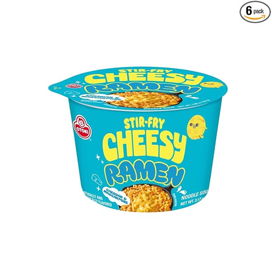 Cheesy Stir-Fry Ramen (Bowl) – Cheddar & Mascarpone Flavor | Creamy & Savory Korean Instant Noodles | 3.53 oz (Pack of 6)