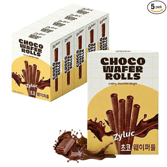 Zyluc Chocolate Wafer Rolls – Crispy Cream-Filled Cookies with Real Cocoa, Portion-Controlled Snack, Cholesterol Free, No Trans Fat, 200 Cal per Pack (50g) - Pack of 5