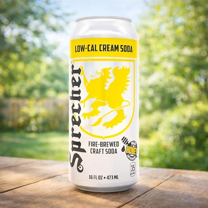Sprecher Low-Cal Cream Soda 16 fl oz Cans (12 Pack), Fire-Brewed Craft Diet Soda with Real Honey, Handcrafted Reduced Calorie Cream Soda, Caffeine-Free Gourmet Beverage