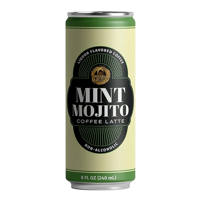 Golden Nest Liquor-Flavored Coffee Latte | Ready to Drink Liquor-Inspired Non-Alcoholic Creamy Beverage | All Natural No Preservatives | 8 Fl Oz Can (Mint Mojito, 8 Fl Oz (Pack of 12))