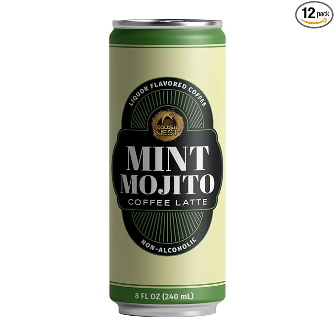 Golden Nest Liquor-Flavored Coffee Latte | Ready to Drink Liquor-Inspired Non-Alcoholic Creamy Beverage | All Natural No Preservatives | 8 Fl Oz Can (Mint Mojito, 8 Fl Oz (Pack of 6))