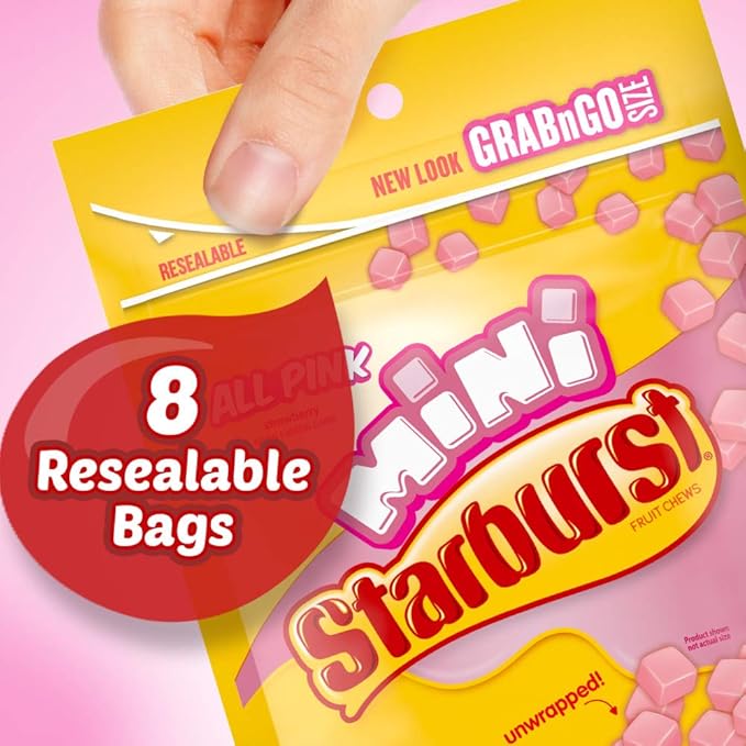 STARBURST Candy Bulk - Minis All Pink Fruit Chews, Pink Snacks, 8oz (Pack of 8)