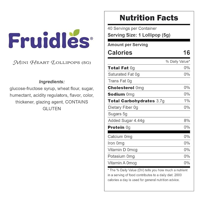 Fruidles 120 Lollipops Mini Red Heart Shaped Strawberry Flavored Individually Wrapped, 5g 120 Lollipops 2 Pounds