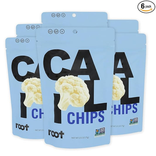 Root Foods Cauliflower Chips, Natural Veggie Snack, Non-GMO Vegetable Crisps, Good for Adults, Kids, Vegan, Gluten Free, Halal 6 pack