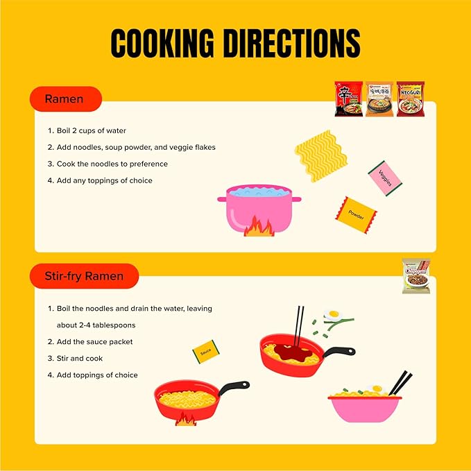Journey of Asia "4 Nongshim Ramen Combo" Ansungtangmyun, Neoguri Udon, Chapagetti, Shin Ramen | Gift for College Students and Adults | Korean Noodle Challenge