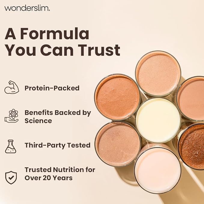 WonderSlim Meal Replacement Shake, Dark Cocoa Cream, 15g Protein, 24 Vitamins & Minerals, Gluten Free, Low Carb (7ct)