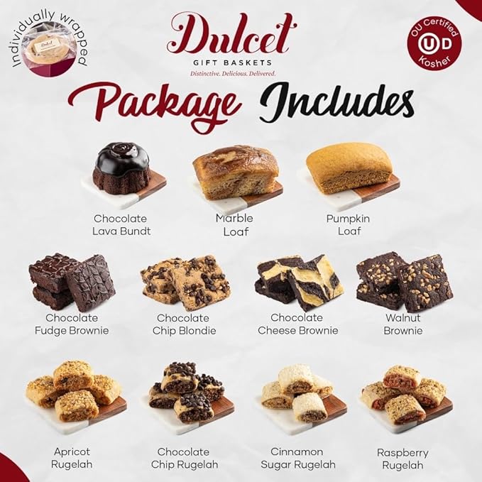 Dulcet Valentines Gift Basket for Her - Premium Magnetic Gift Box with Individually Wrapped Gourmet Cookies & Brownies - Valentines Day Food Basket Individually - Personalized Note Included