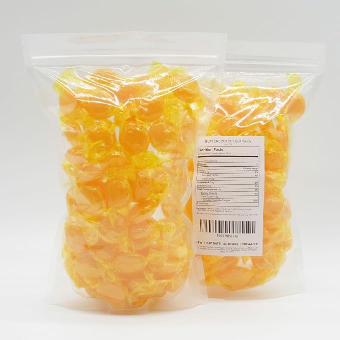 BUTTERSCOTCH Hard Candy Discs 1 lb – Bulk Bag, Sweet & Buttery Flavor, Individually Wrapped (78 Pieces)