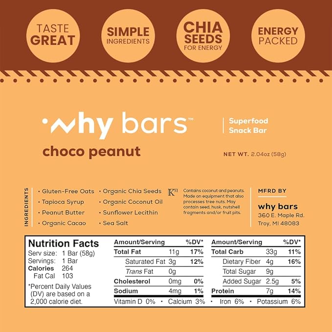 Why Bars, Superfood Protein Bars, Variety Pack, 2.04 Ounce Bars (Pack of 12 Protein Bars) - Protein Bar Superfood, Gluten Free, Non GMO, Organic, Vegan, Simple Ingredients