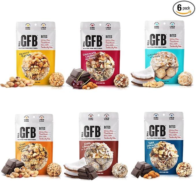The GFB Variety Pack Protein Bites - Gluten Free, Plant Based, Non GMO, Sustainably Made – Ridiculously Tasty, Healthy, Vegan, Protein Energy Balls, 4 oz (6 Count)