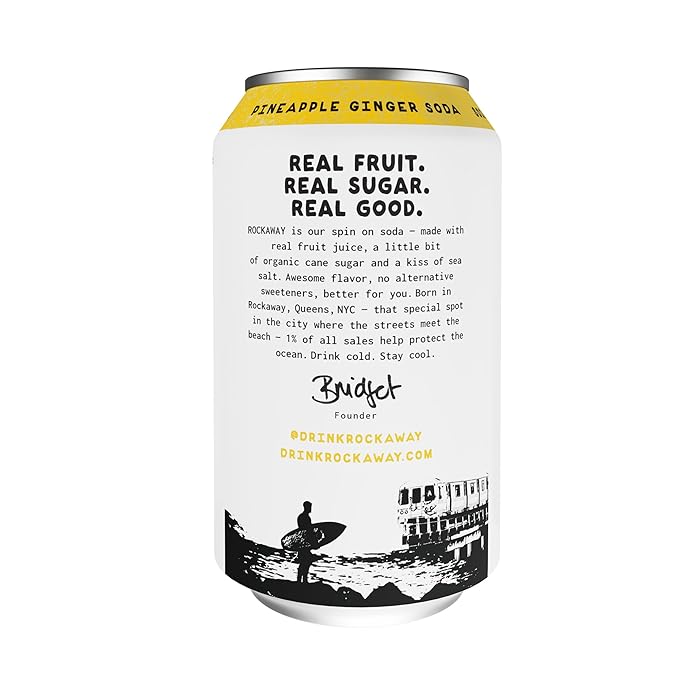 ROCKAWAY Pineapple Ginger Soda Drinks - Low calorie drinks made from Real Fruit Juice, All Natural - Soda Pop Drinks Gluten Free, Vegan, GMO Free - 12oz (12 Pack)