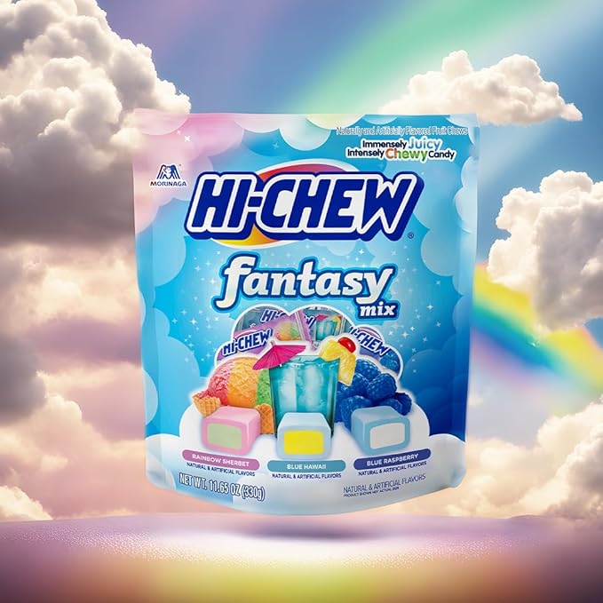 HI-CHEW Fantasy Mix, Pack of 4 Bags - Rainbow Sherbet, Blue Hawaii and Blue Raspberry - Immensely Juicy Flavors - Individually Wrapped Sharing Candy
