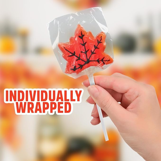 Maple Leaf Lollipops, 50 Pieces of Fall Candy Individually Wrapped, Perfect Fall Candy Favors for Fall, Autumn Parties, Cozy Fall Gatherings and Fall Celebrations