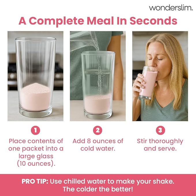 WonderSlim Meal Replacement Shake, Strawberry Cream, 15g Protein, 24 Vitamins & Minerals, Gluten Free (7ct)